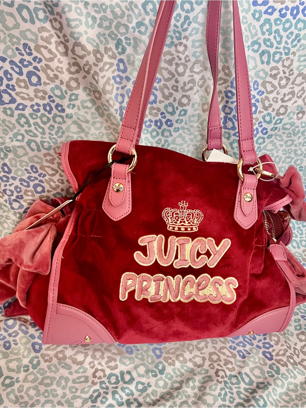 New Pink Maroon Juicy Couture Juicy Princess Velvet Tote Purse Handbag Satchel